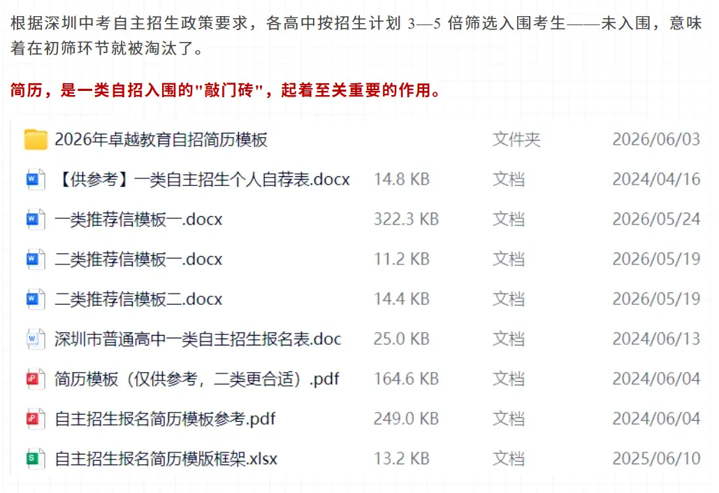 深圳中考 | 一类自主招生30+细分项目解读汇总,附简历模板!-第8张图片-四季读书网