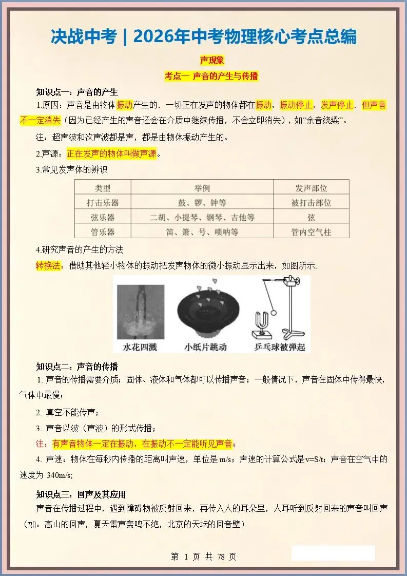 决战中考 | 2026年中考物理核心考点总编(电子版可打印)-第2张图片-四季读书网
