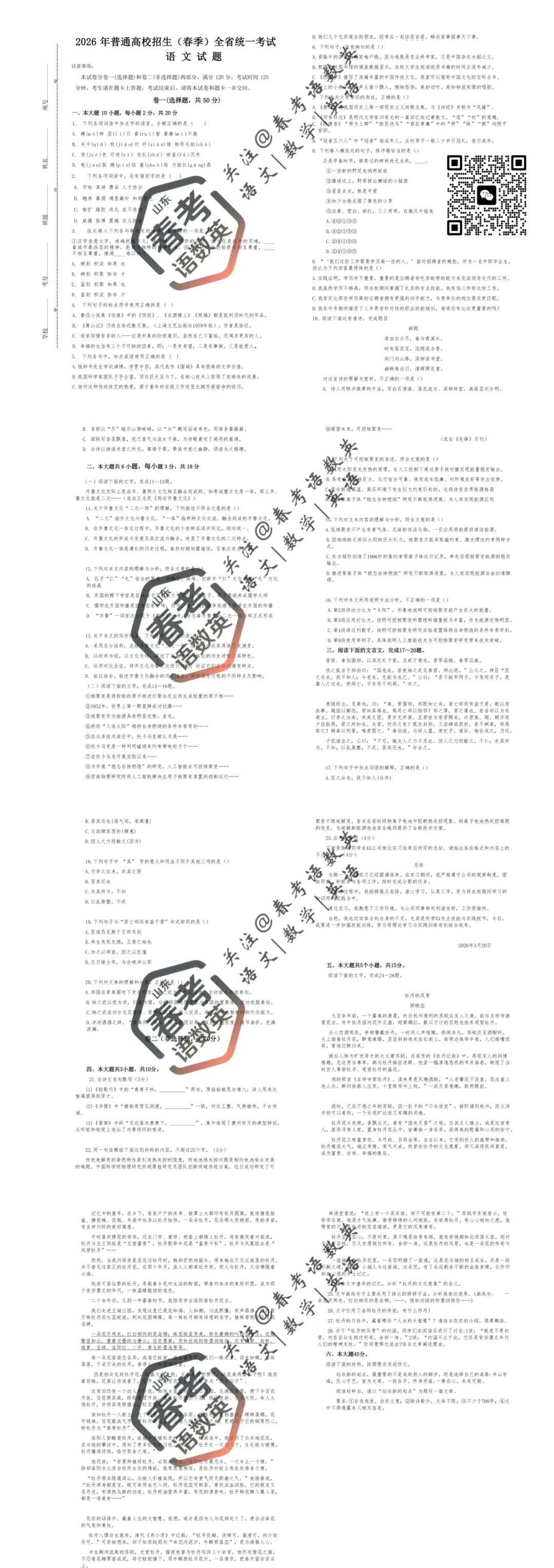 春考必刷|语文春考真题全套试卷汇总(十三)-第2张图片-四季读书网