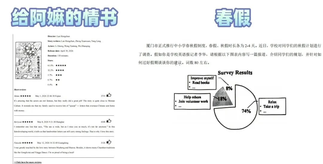 厦门初三二模真题又更新了!集美区英语卷出现了《给阿嫲的情书》+“春假”!-第3张图片-四季读书网