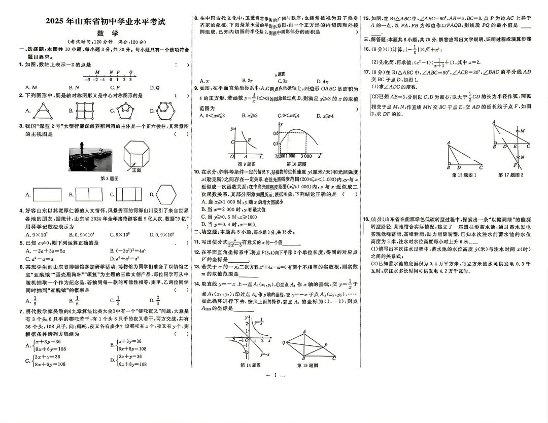 2025年山东各地市中考真题数学附答案-第1张图片-四季读书网