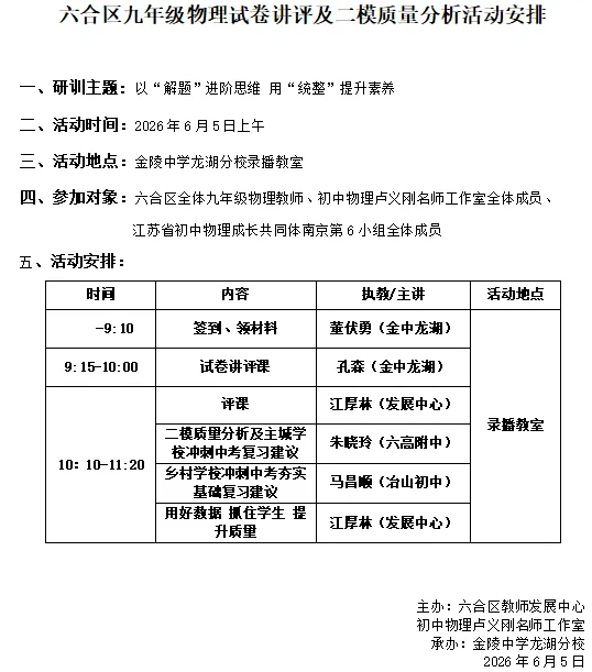 2026605六合区九年级试卷讲评课暨二模质量分析研讨活动纪实-第1张图片-四季读书网