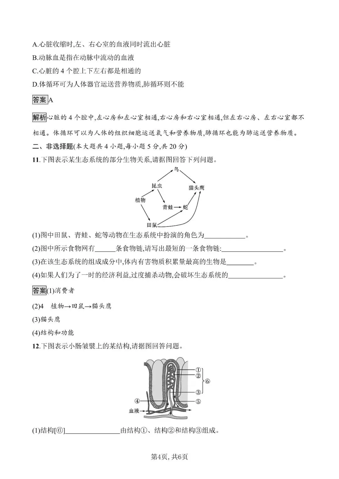 【生物模拟】2026年安徽省初中生物毕业学业水平考试模拟测试(一)和(二)-第9张图片-四季读书网