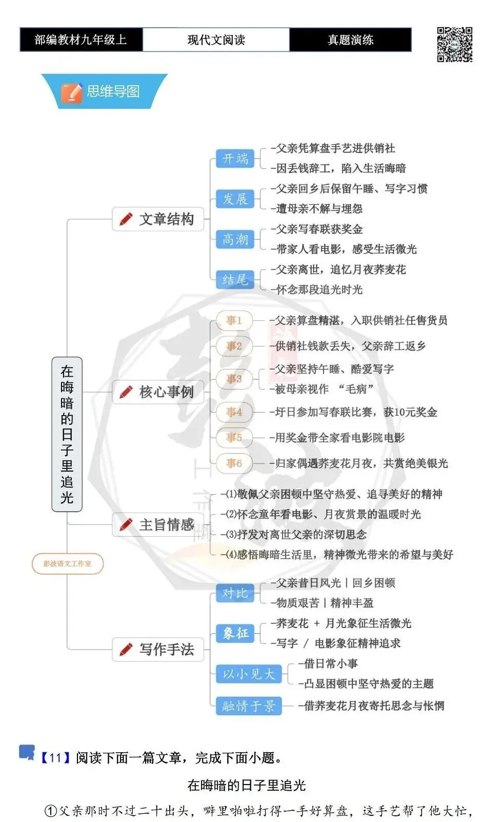 【现代文阅读-真题演练】九年级上-11-在晦暗的日子里追光-思维导图+试题精析-第5张图片-四季读书网