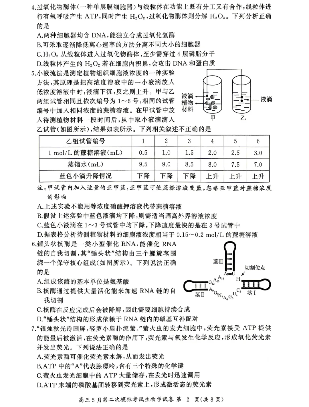2026届湖北省高三5月第二次模拟考试生物学试题及答案-第4张图片-四季读书网