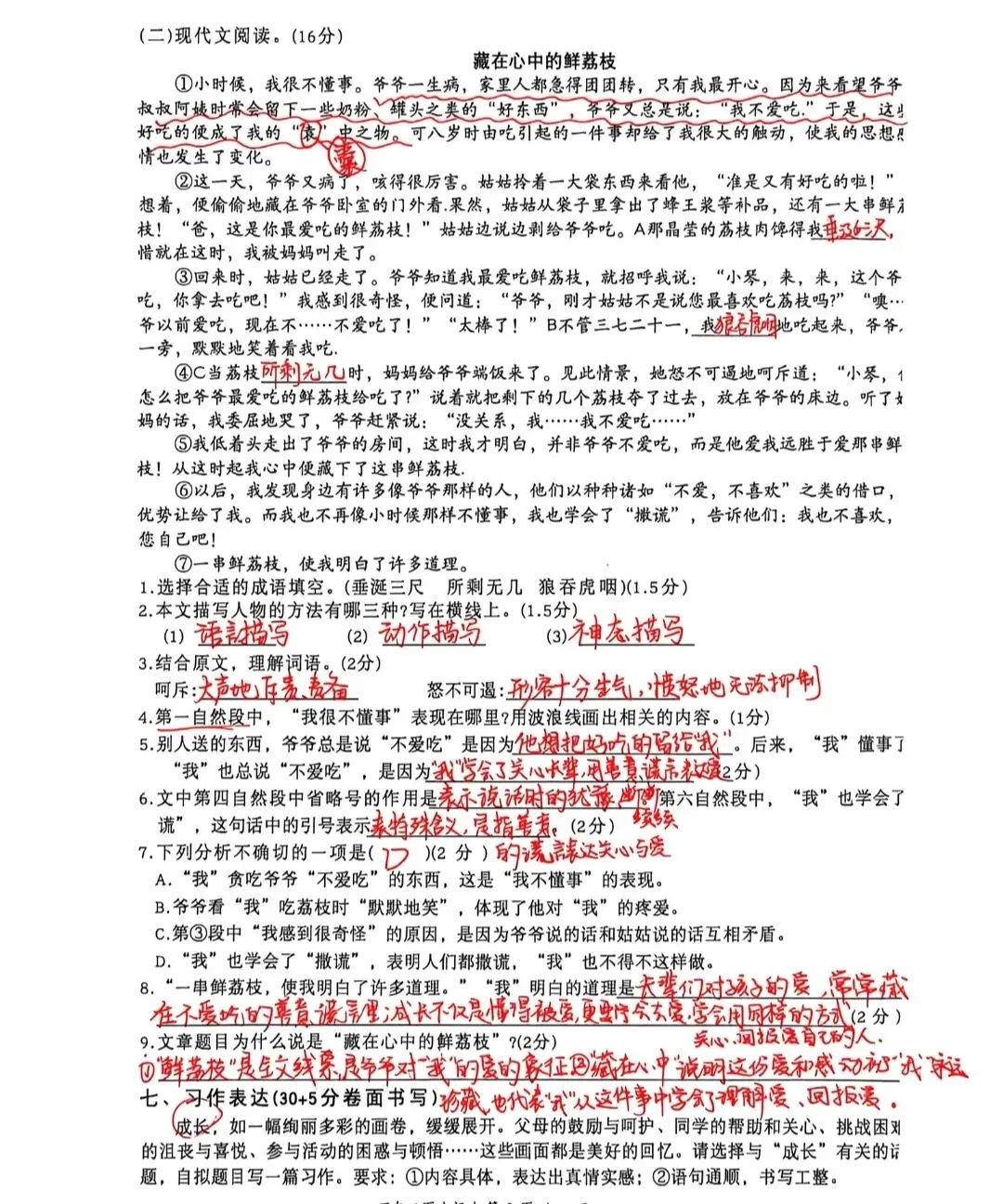 【真题卷】五年级语文下册期末真题卷-第6张图片-四季读书网