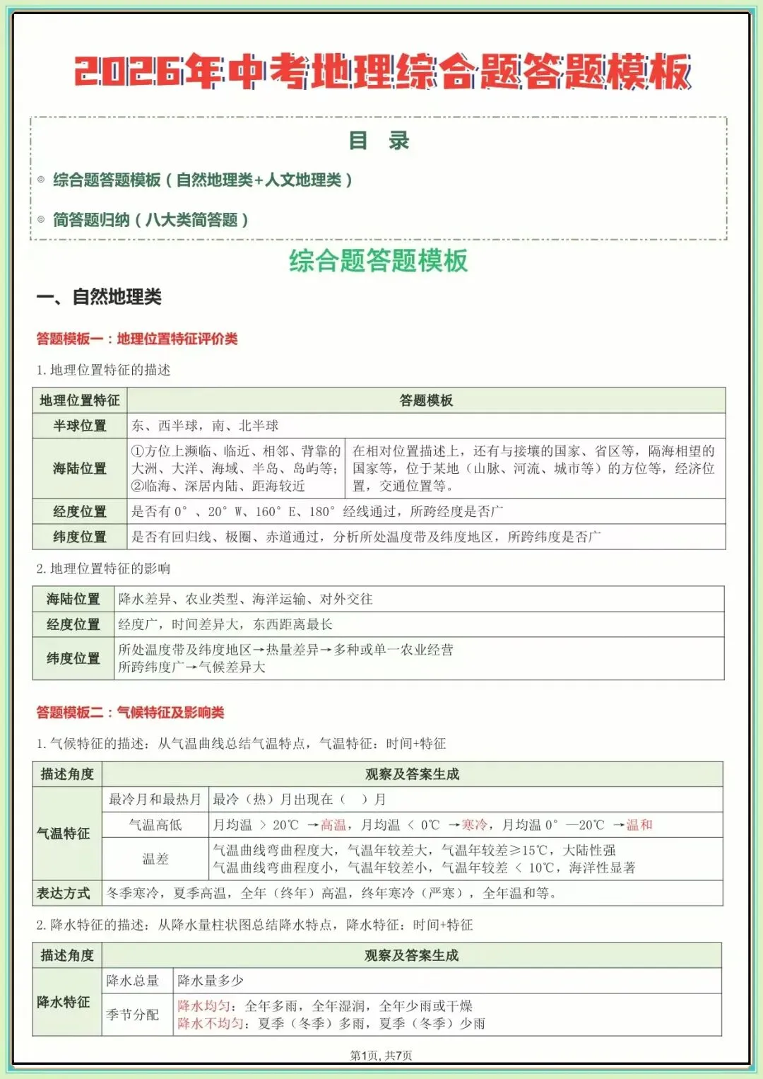 【中考地理综合题答题模板】2026年中考地理综合题答题模板(可下载打印)-第2张图片-四季读书网 【中考地理综合题答题模板】2026年中考地理综合题答题模板(可下载打印)-第2张图片-四季读书网