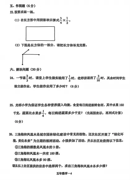 2024-2025沈阳五年级下学期期末试卷汇总-第4张图片-四季读书网