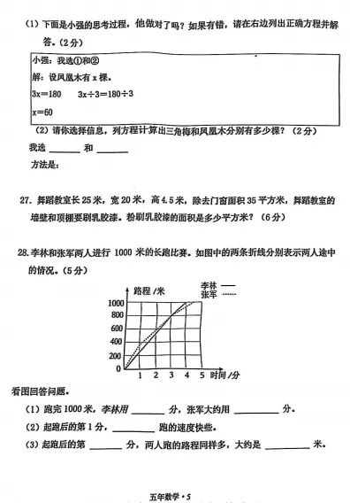 2024-2025沈阳五年级下学期期末试卷汇总-第5张图片-四季读书网