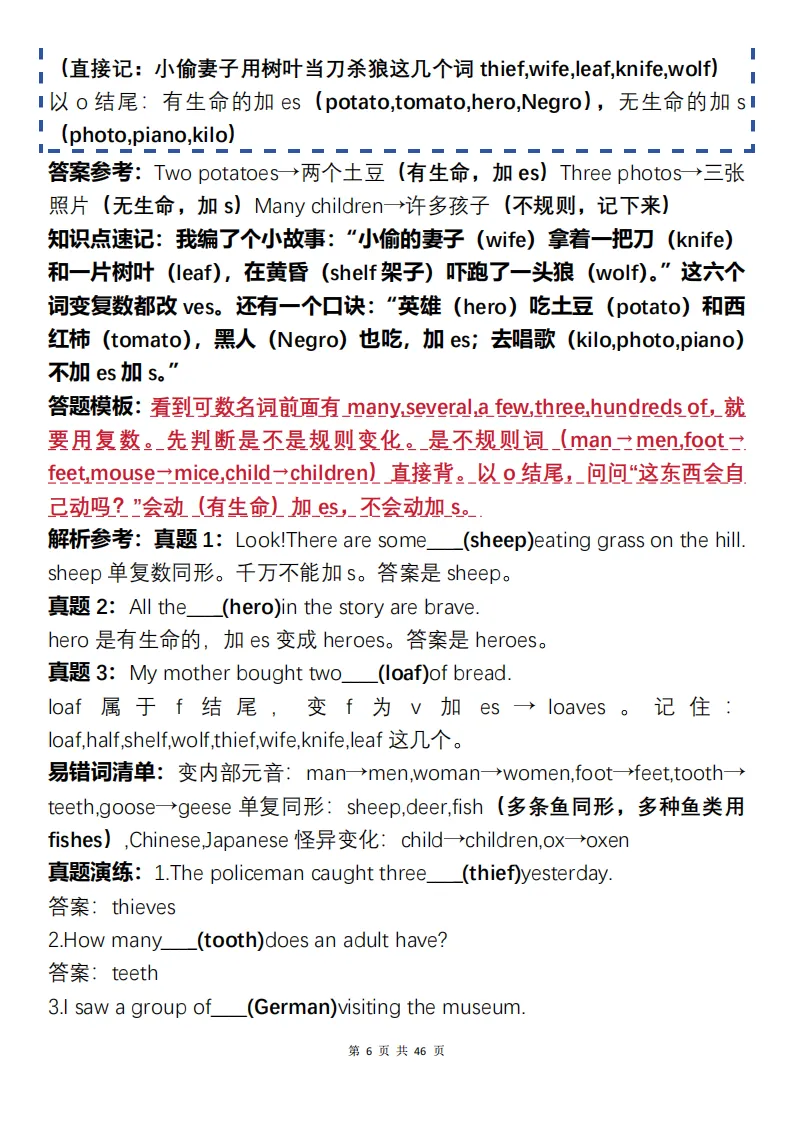 中考英语三年知识总结复习+常考题目难点解析(可打印)-第6张图片-四季读书网