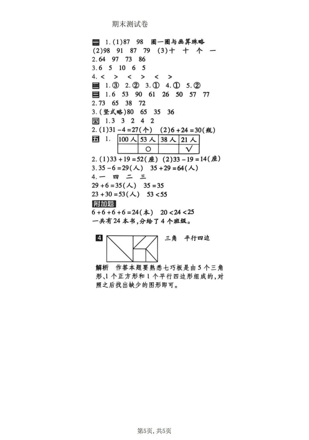一年级下册数学《期末拔尖真题测试卷》-第5张图片-四季读书网