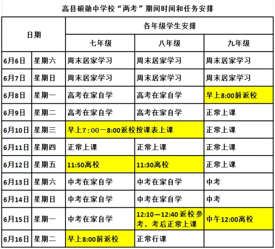 高县硕勋中学校高考和中考期间调休放假告家长书-第2张图片-四季读书网