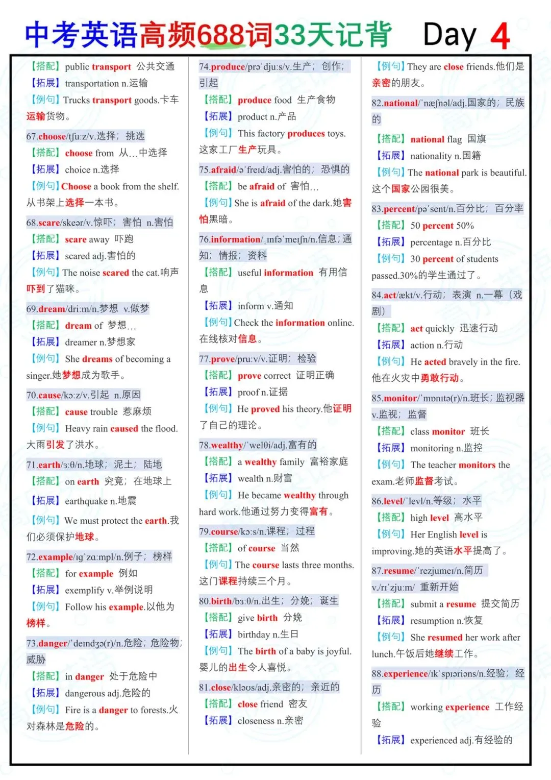中考英语高频688词(第一部分)-第3张图片-四季读书网
