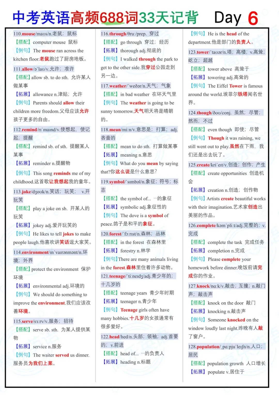 中考英语高频688词(第一部分)-第5张图片-四季读书网
