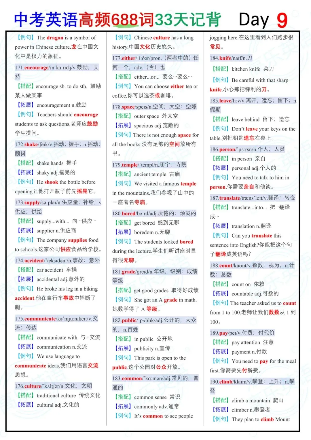 中考英语高频688词(第一部分)-第8张图片-四季读书网