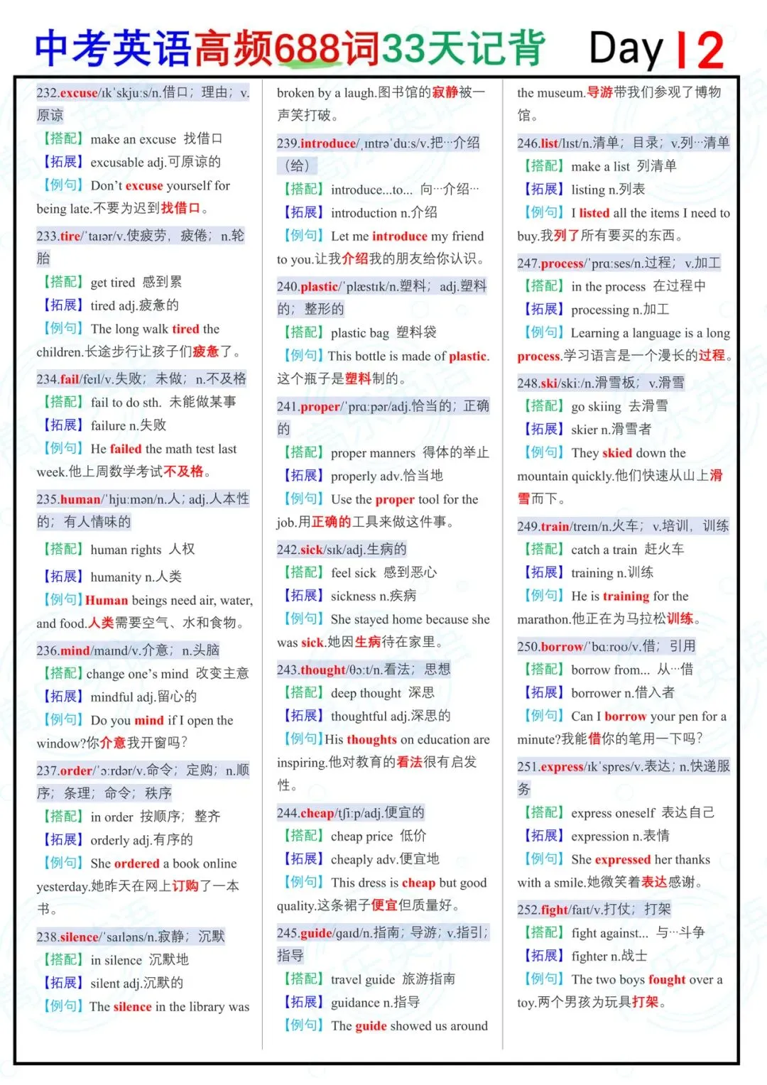 中考英语高频688词(第一部分)-第11张图片-四季读书网