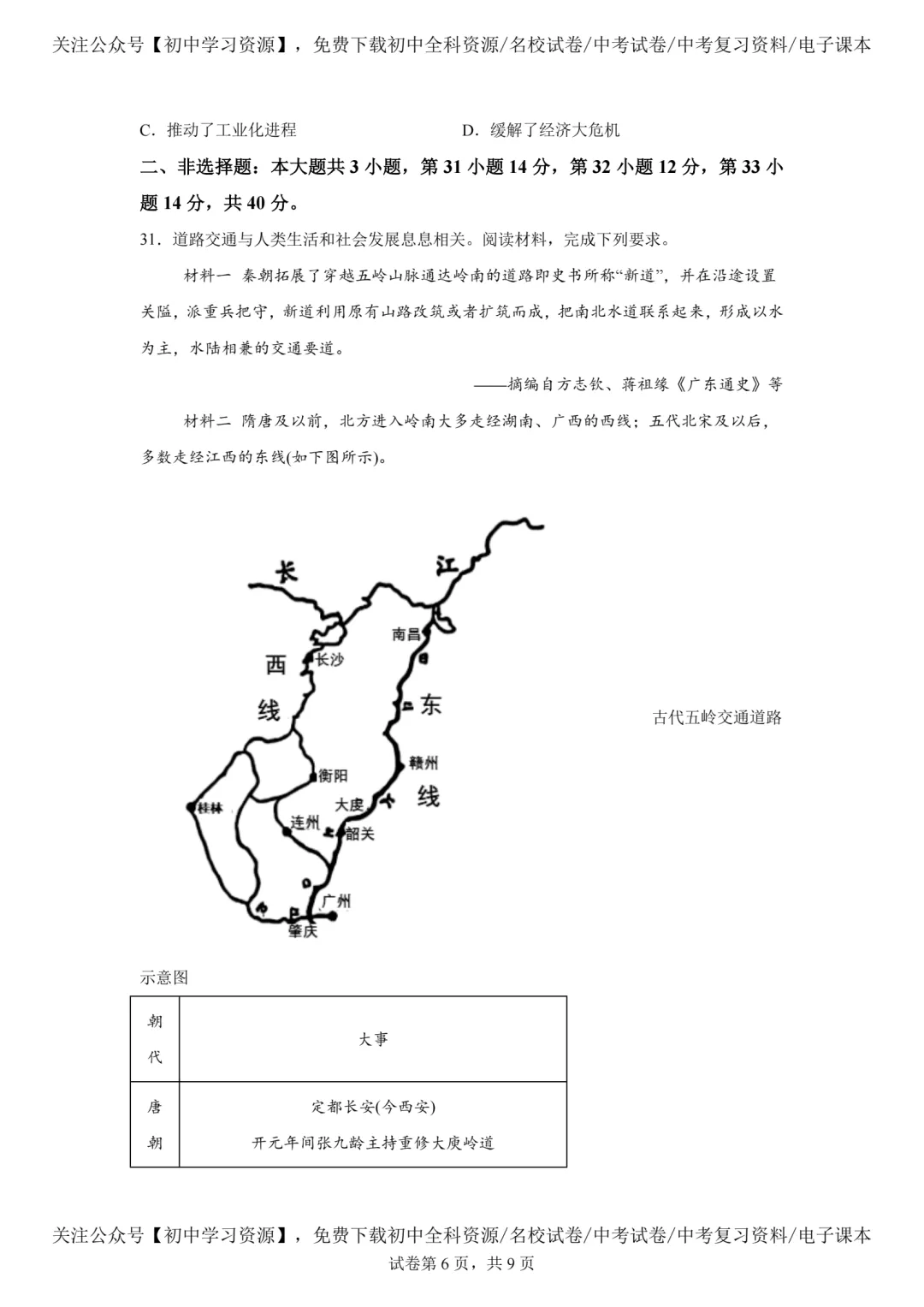 2025年广东省中考历史真题试卷(含答案)-第8张图片-四季读书网