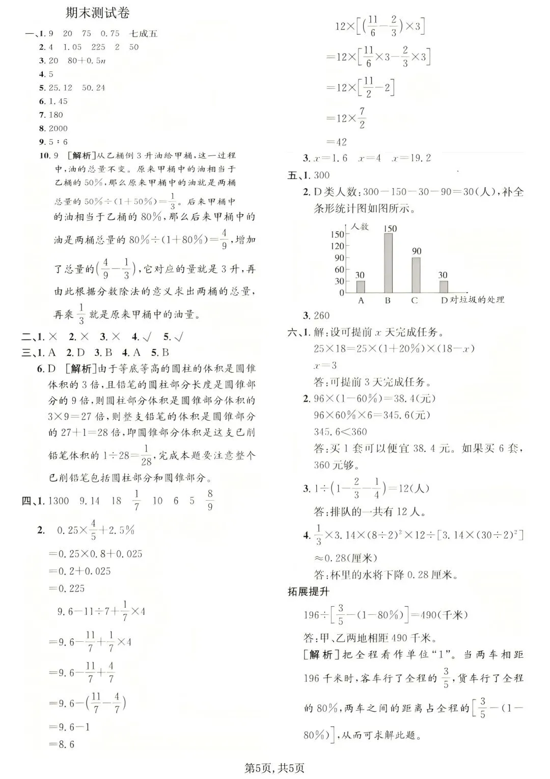六年级下册数学小升初《期末拔尖真题测试卷》-第5张图片-四季读书网