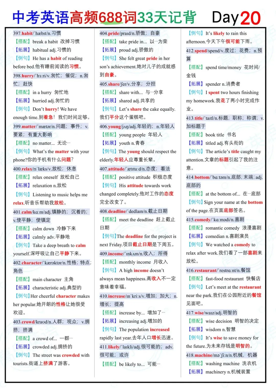 中考英语高频688词(第二部分)-第4张图片-四季读书网