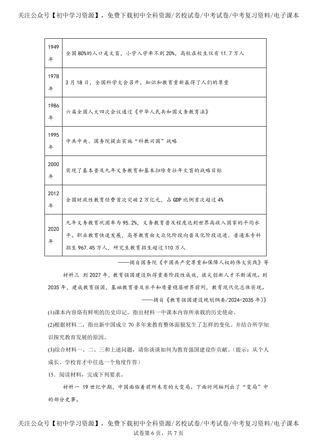 2025年河北省中考历史真题试卷(含答案)-第8张图片-四季读书网