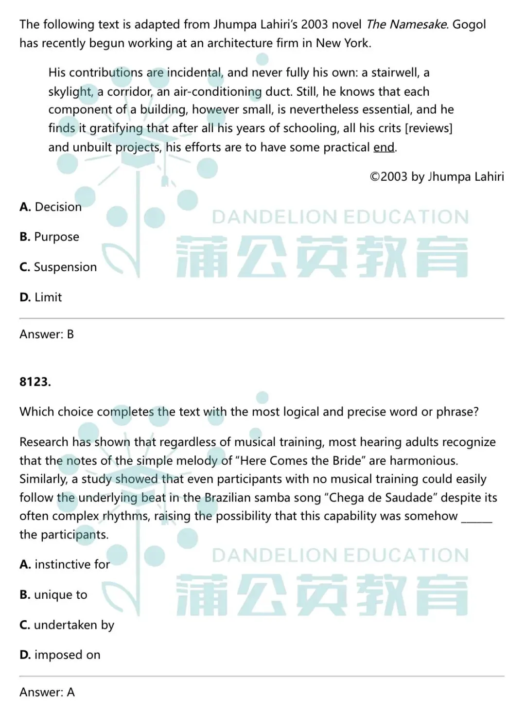 【真题免费分享】2026年6月SAT真题答案pdf及解析已出!!电子版汇总(完整版高清),附上海蒲公英郭博士SAT暑假班招生-第8张图片-四季读书网