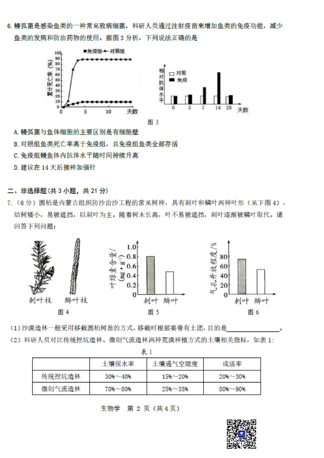 2026年5月包头市昆区中考二模生物试卷(含答案)-第3张图片-四季读书网