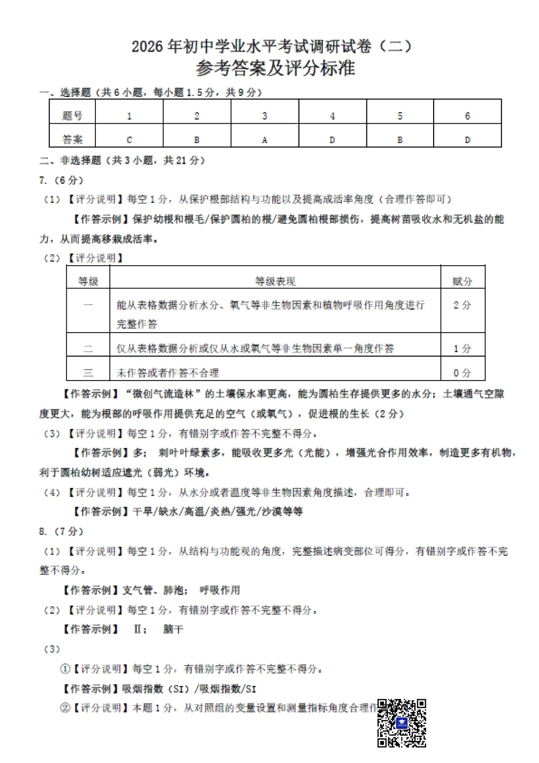 2026年5月包头市昆区中考二模生物试卷(含答案)-第7张图片-四季读书网