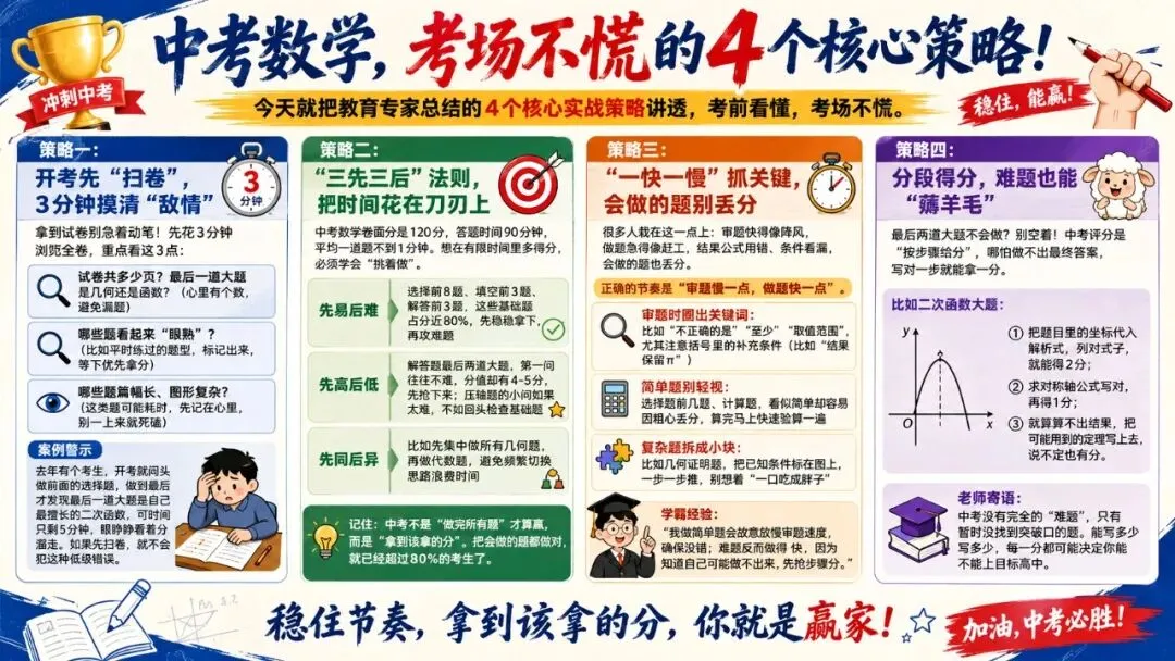 中考数学:从浏览全卷到分段得分,4步走稳赢-第2张图片-四季读书网 中考数学:从浏览全卷到分段得分,4步走稳赢-第2张图片-四季读书网