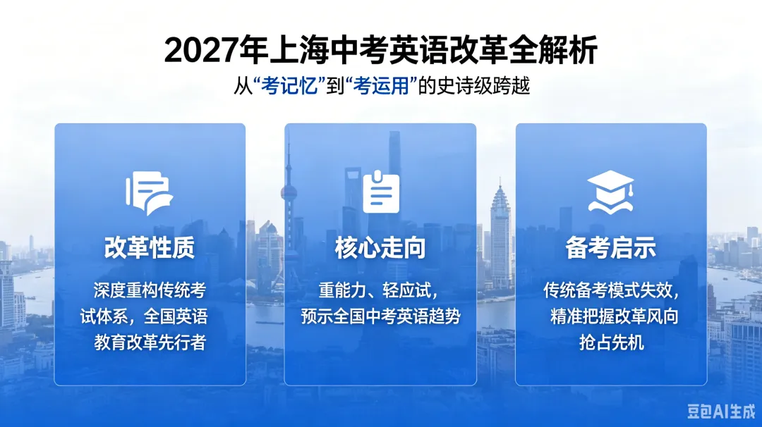 2027年上海中考英语“大换血”:告别死记硬背,鼎校带你抢占能力新赛道-第2张图片-四季读书网 2027年上海中考英语“大换血”:告别死记硬背,鼎校带你抢占能力新赛道-第2张图片-四季读书网