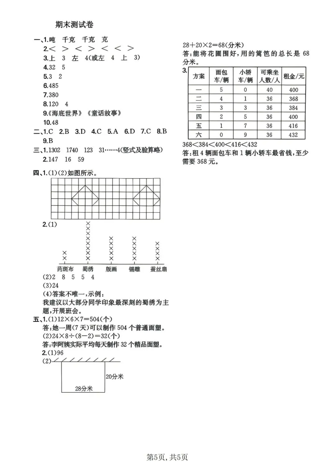 小学三年级下册数学期末综合卷 名校真题汇编(北师版),电子版可打印-第7张图片-四季读书网
