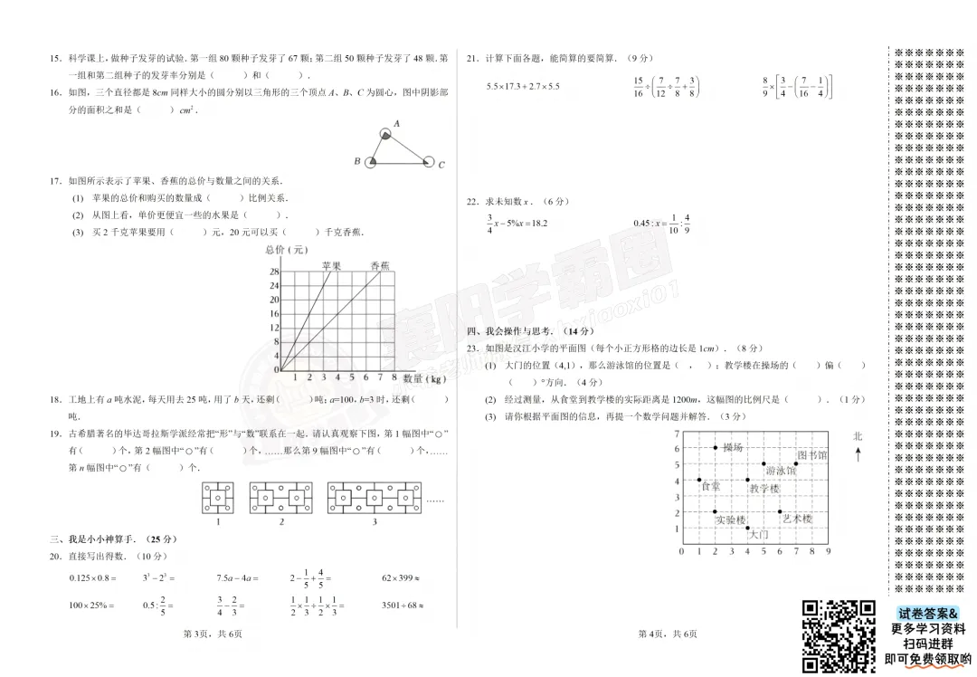 【襄城区六年级数学】2025年期末真题试卷-第4张图片-四季读书网