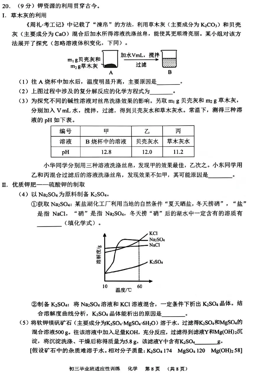 山东省2026中考化学适应性训练试卷(答案)-第8张图片-四季读书网