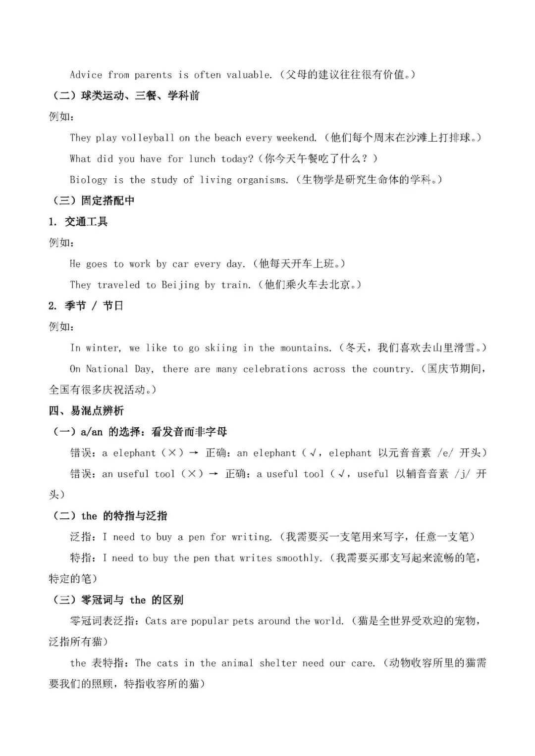 中考英语考点:冠词的类别、用法与搭配-第4张图片-四季读书网
