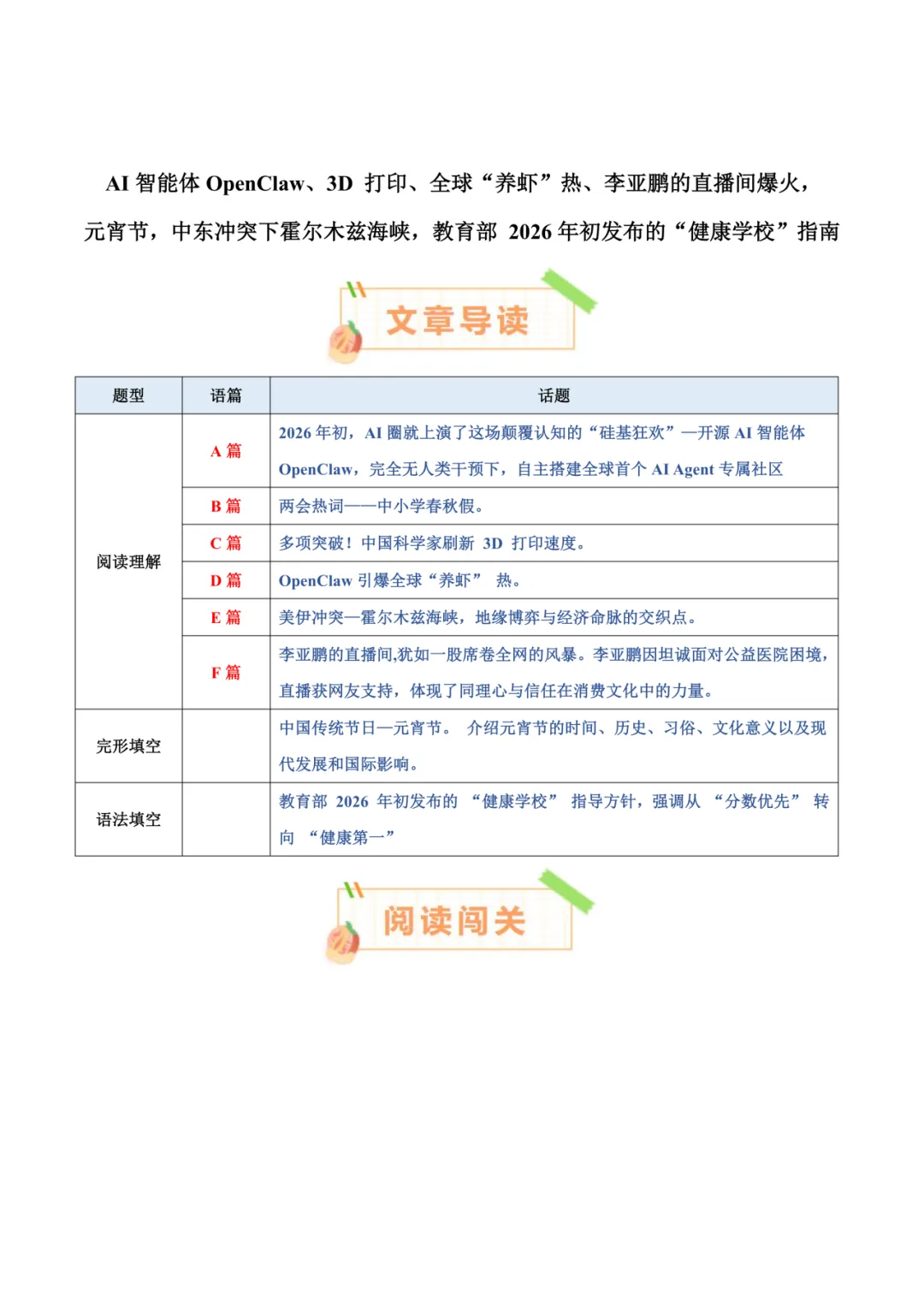 2026中考英语时文阅读热点话题(含原卷+解析)-第3张图片-四季读书网