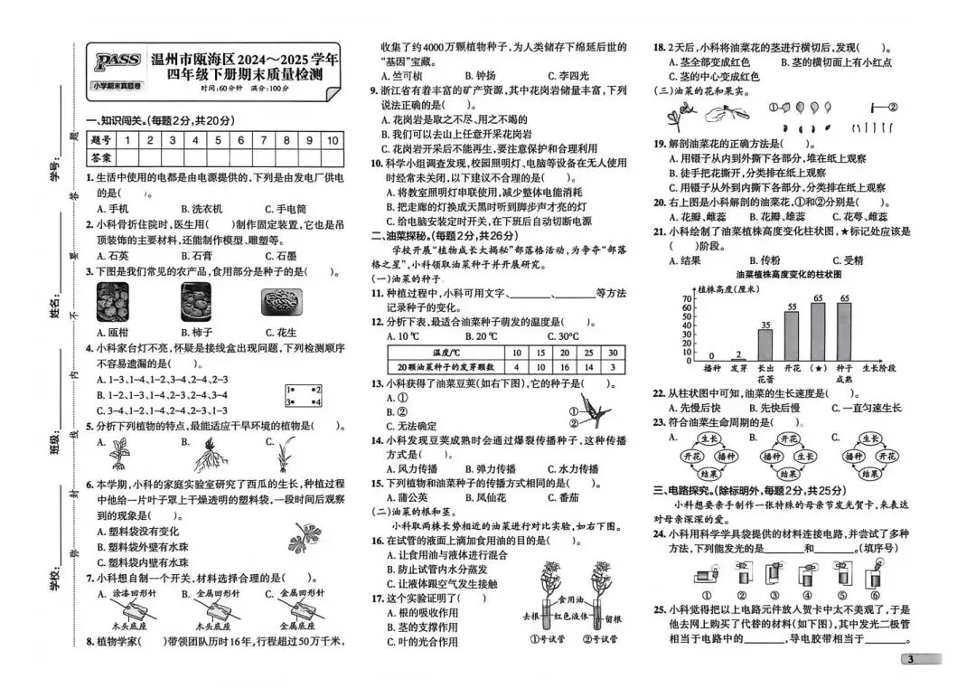 26春四下教科版科学|《期末真题卷》5套pdf-第3张图片-四季读书网