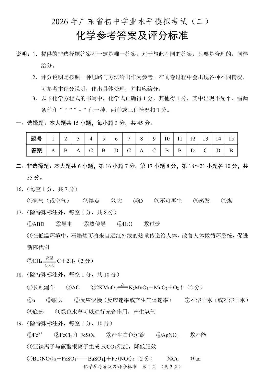2026年6月广东省初中学业水平模拟化学考试(二)及答案-第7张图片-四季读书网