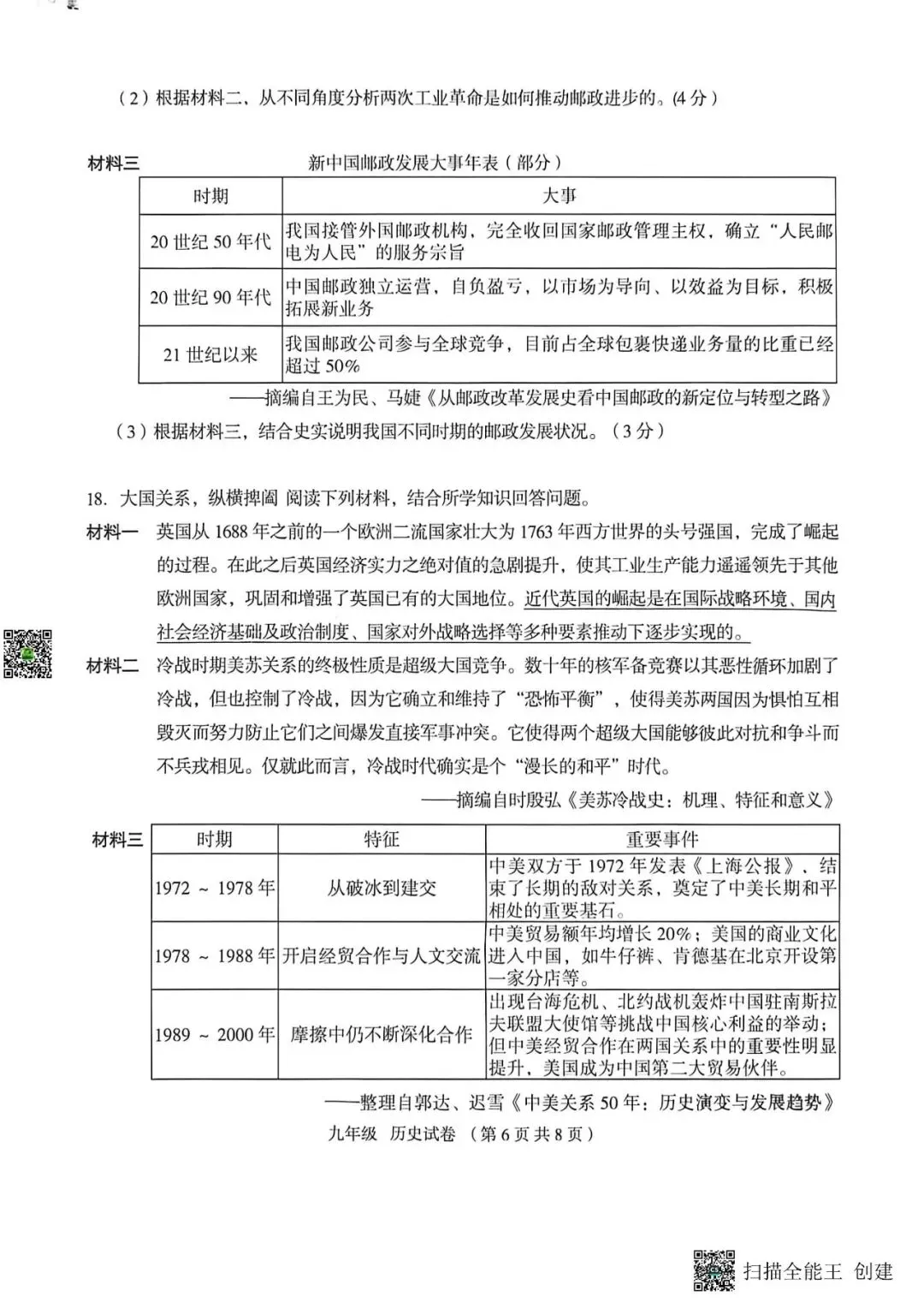 大同·2026年中考模拟预测卷·历史(六)-第6张图片-四季读书网