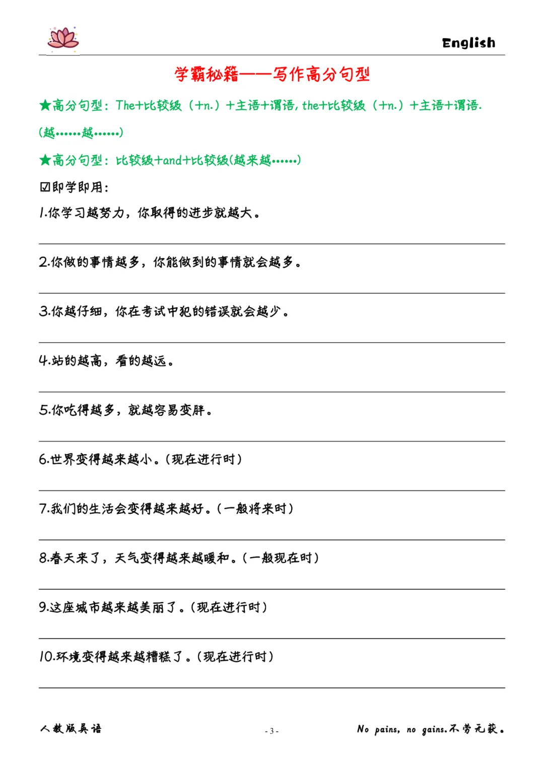 中考英语:写作高分句型梳理(背诵+检测)-第9张图片-四季读书网 中考英语:写作高分句型梳理(背诵+检测)-第9张图片-四季读书网