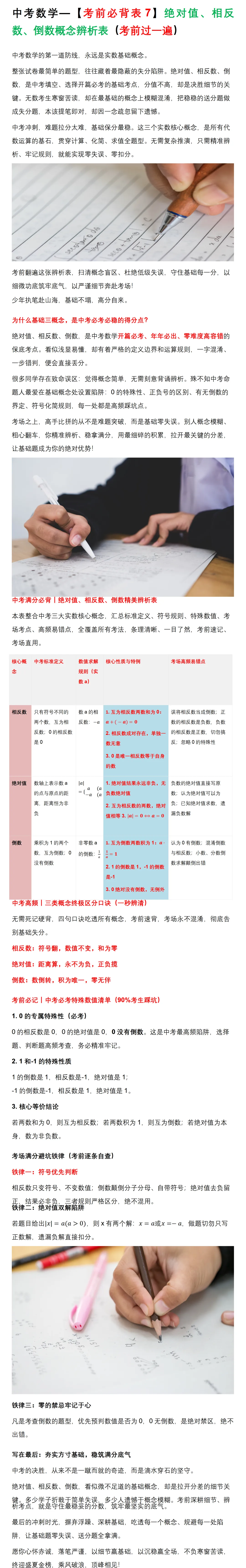 中考数学—【考前必背表7】绝对值、相反数、倒数概念辨析表(考前过一遍)-第1张图片-四季读书网