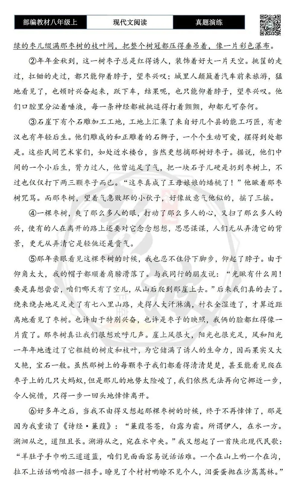 【现代文阅读-真题演练】八年级上-38-石崖上的枣树-思维导图+试题精析-第6张图片-四季读书网 【现代文阅读-真题演练】八年级上-38-石崖上的枣树-思维导图+试题精析-第6张图片-四季读书网