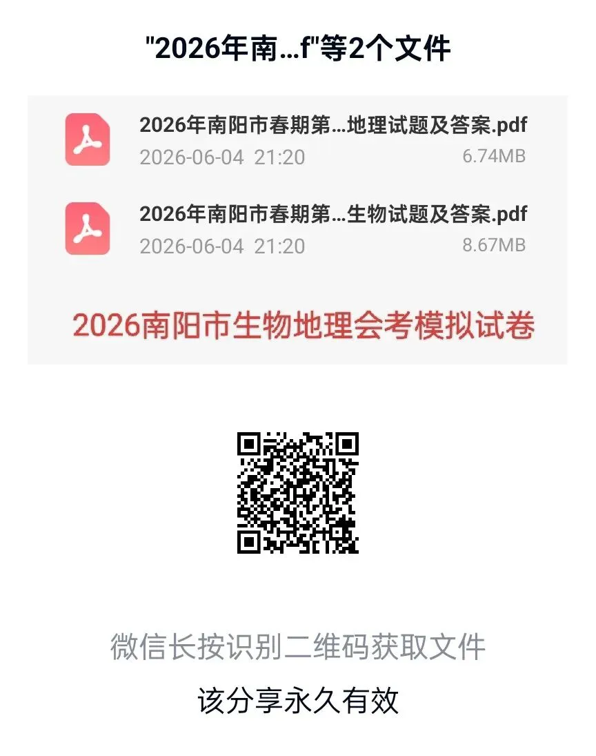 有16套生物地理会考试卷的真题卷和模拟卷及答案,需要的下载百度网盘后,微信扫码下载或者扫码打印出来!-第1张图片-四季读书网