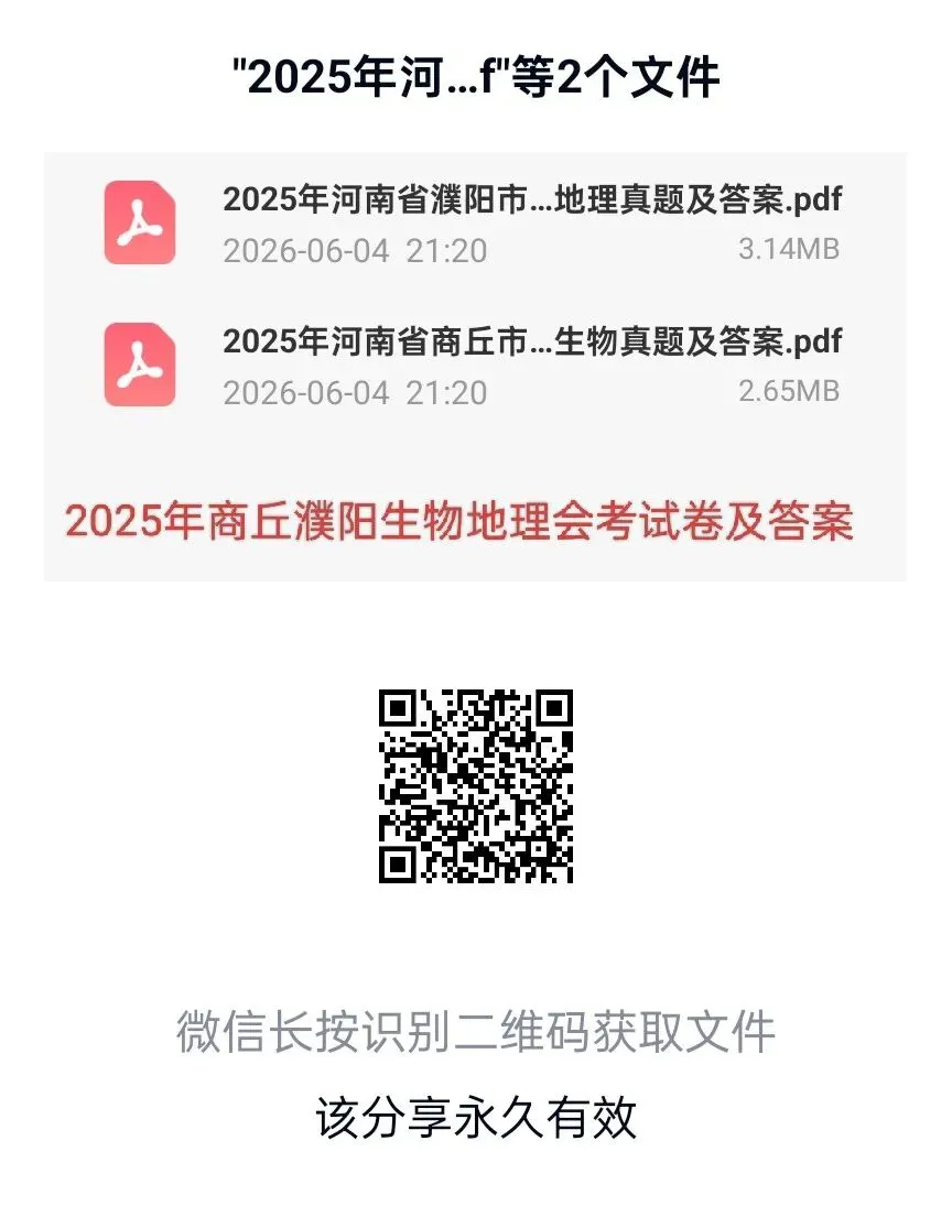 有16套生物地理会考试卷的真题卷和模拟卷及答案,需要的下载百度网盘后,微信扫码下载或者扫码打印出来!-第7张图片-四季读书网