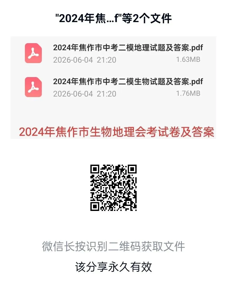 有16套生物地理会考试卷的真题卷和模拟卷及答案,需要的下载百度网盘后,微信扫码下载或者扫码打印出来!-第12张图片-四季读书网