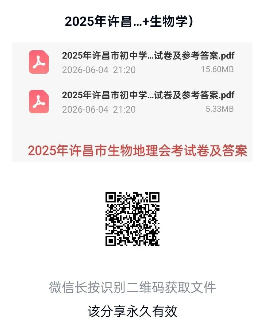 有16套生物地理会考试卷的真题卷和模拟卷及答案,需要的下载百度网盘后,微信扫码下载或者扫码打印出来!-第13张图片-四季读书网