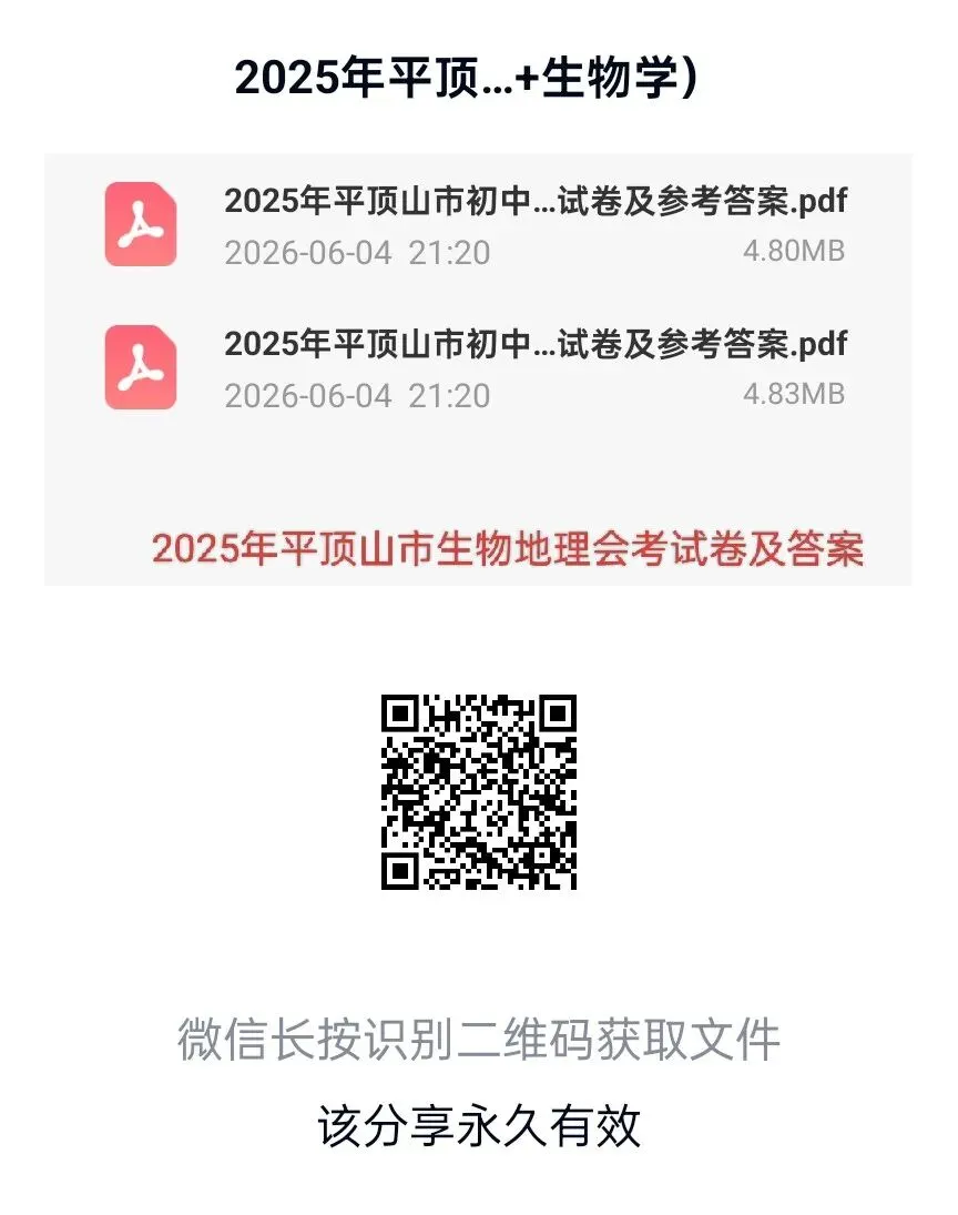 有16套生物地理会考试卷的真题卷和模拟卷及答案,需要的下载百度网盘后,微信扫码下载或者扫码打印出来!-第14张图片-四季读书网