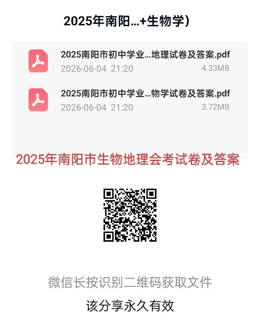 有16套生物地理会考试卷的真题卷和模拟卷及答案,需要的下载百度网盘后,微信扫码下载或者扫码打印出来!-第15张图片-四季读书网