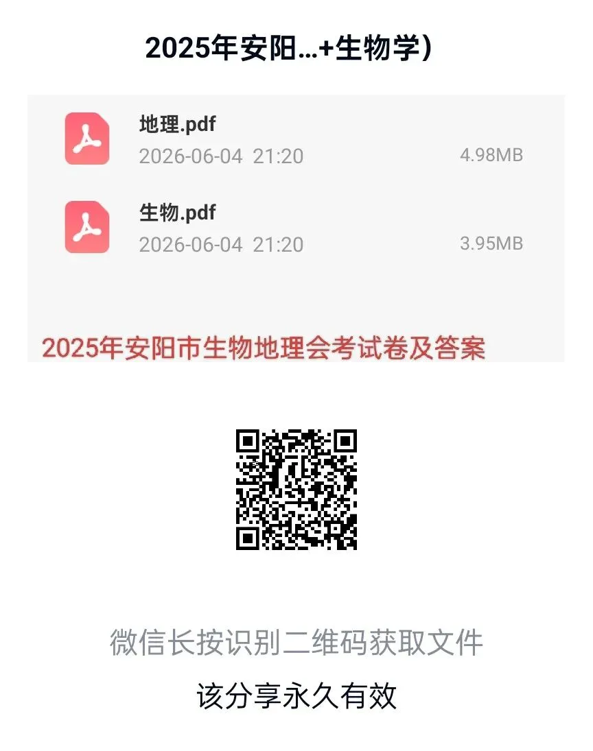 有16套生物地理会考试卷的真题卷和模拟卷及答案,需要的下载百度网盘后,微信扫码下载或者扫码打印出来!-第16张图片-四季读书网