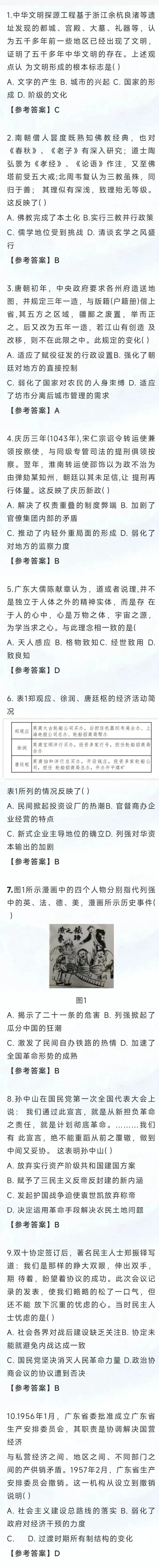 高考真题速递| 2026年高考历史广东卷试题和参考答案、解析-第3张图片-四季读书网 高考真题速递| 2026年高考历史广东卷试题和参考答案、解析-第3张图片-四季读书网