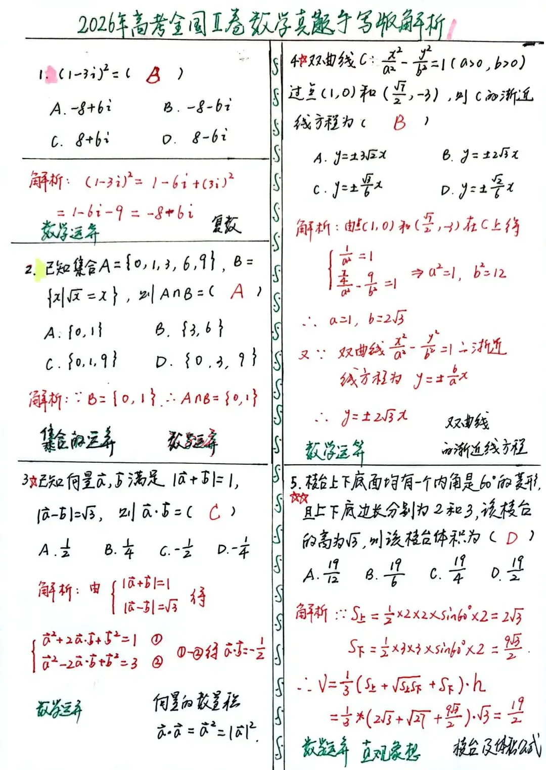 2026年高考全国‖卷数学真题手写版解析及高三教学感悟-第2张图片-四季读书网