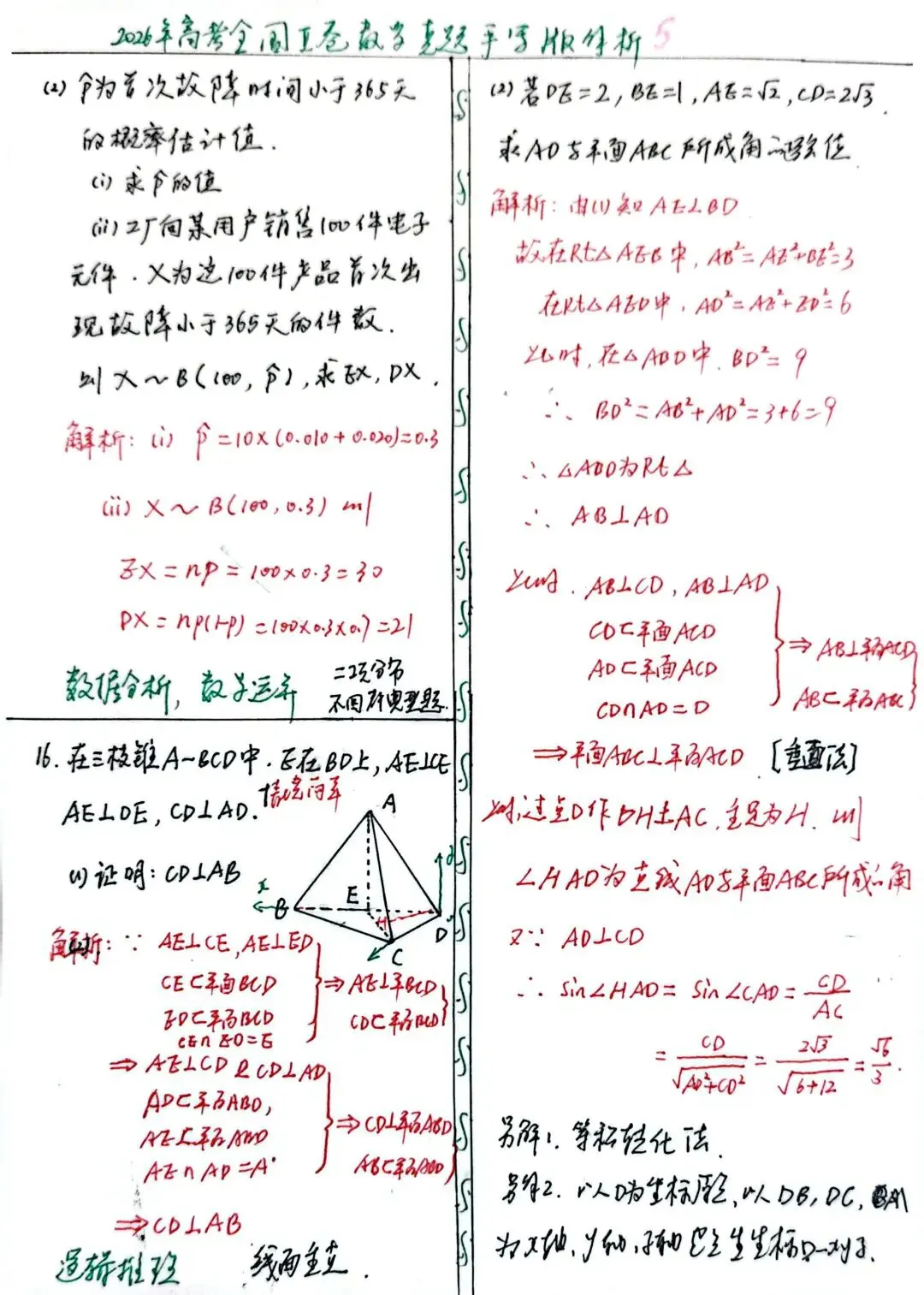 2026年高考全国‖卷数学真题手写版解析及高三教学感悟-第6张图片-四季读书网